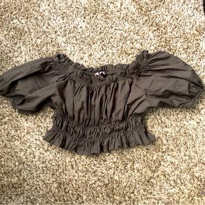 Green off the shoulder peasant crop top